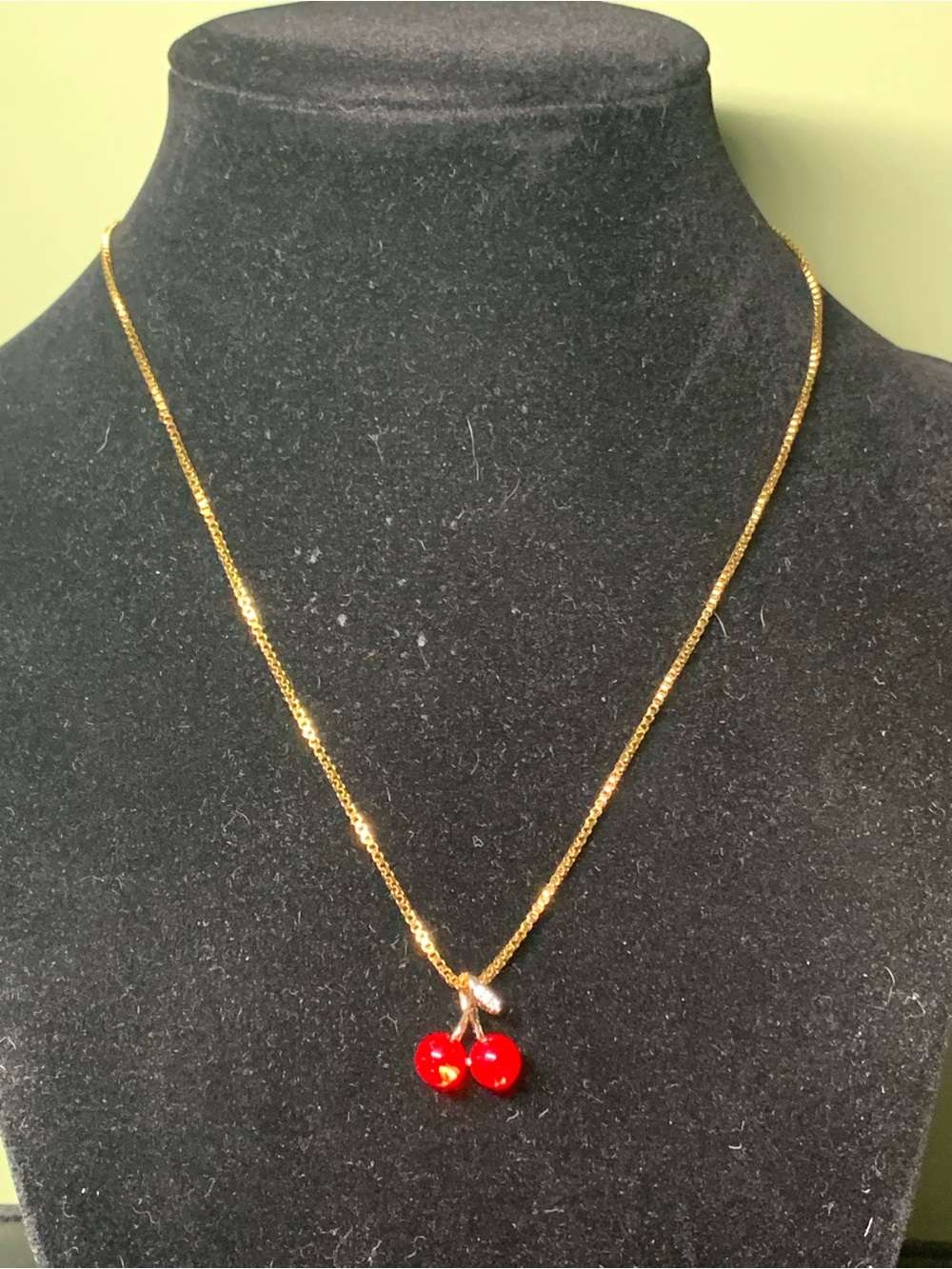 Gold Chain Necklace with Red Cherry Pendant - Women Jewelry